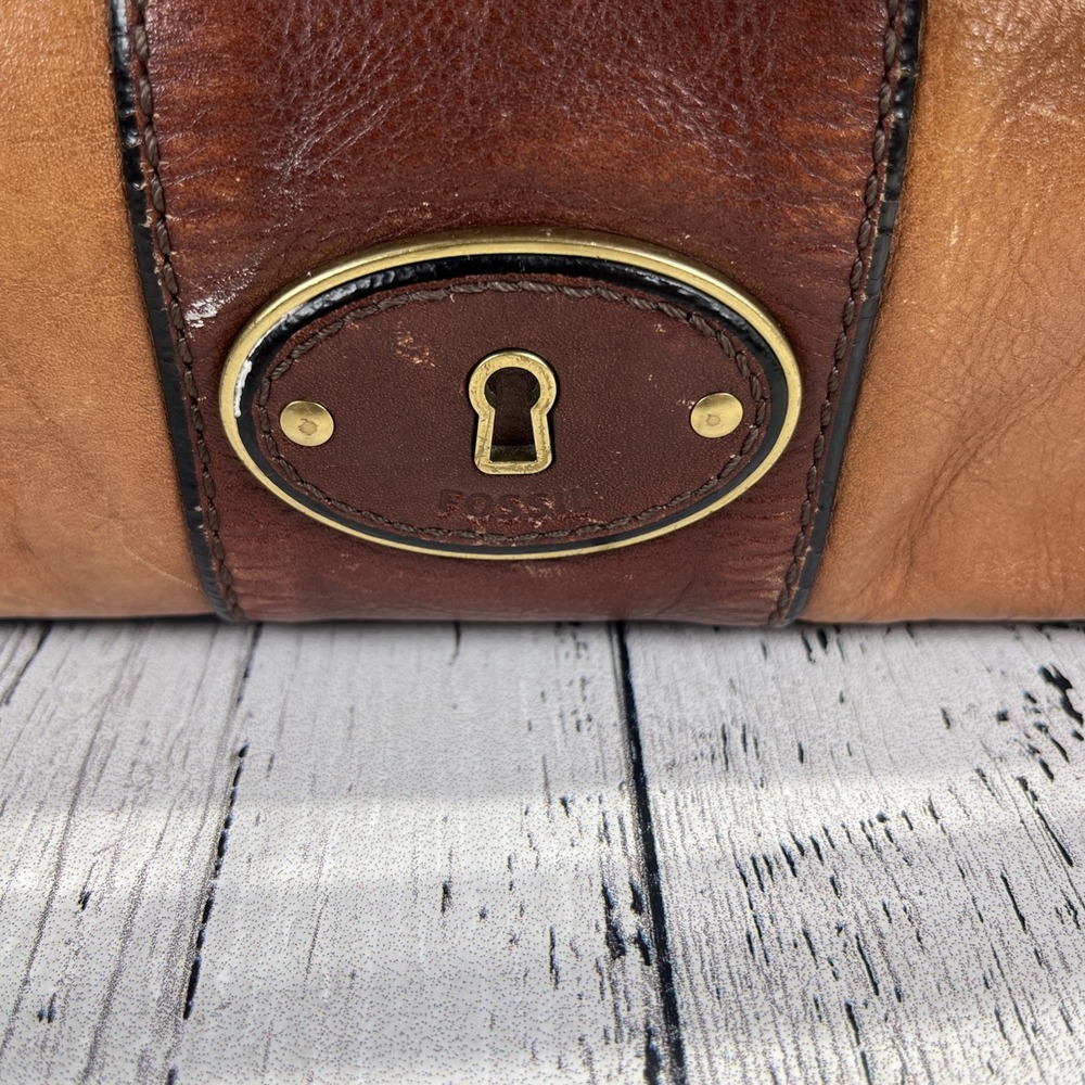Vintage Fossil Reissue Satchel Handbag‎ Two Tone Leather - Picture 9 of 14